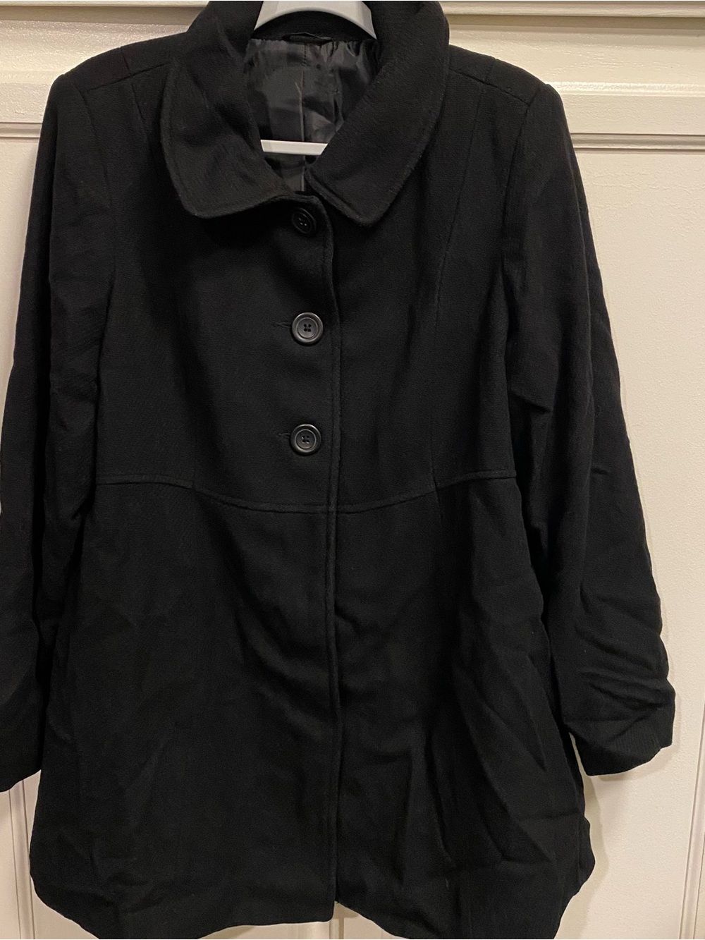 Women's Black Pea Coat with Button-Front Collar